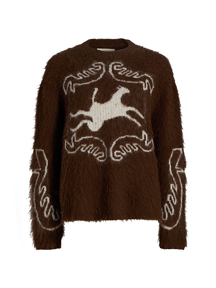 Women's Folklore Crewneck Sweater - Off White Chocolate - Size Medium