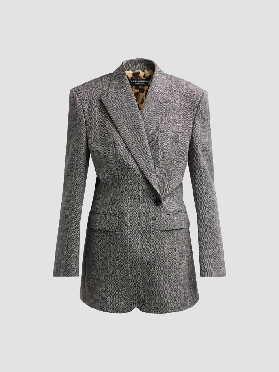 Dolce & Gabbana Women's Pinstripe Wool Double-Breasted Jacket - Rigato - Size 12