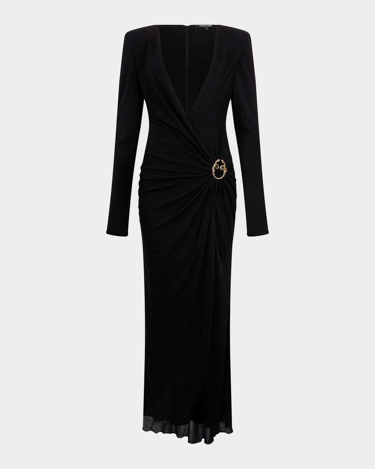 Plunging Draped Crepe Jersey Long-Sleeve Gown