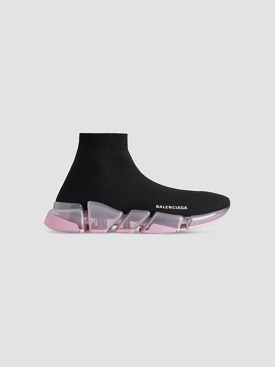 Balenciaga Women's Speed 2.0 Full Clear Sole Recycled Knit Sneakers - Black Rose - Size 10