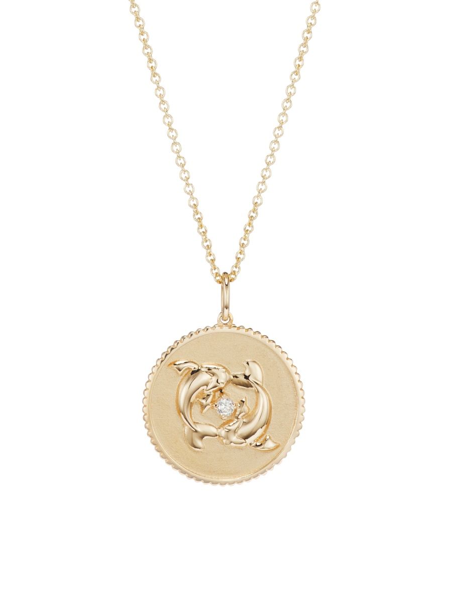 Sydney Evan Women's 14K Yellow Gold & Diamond Large Zodiac Medallion Pendant Necklace - Pisces