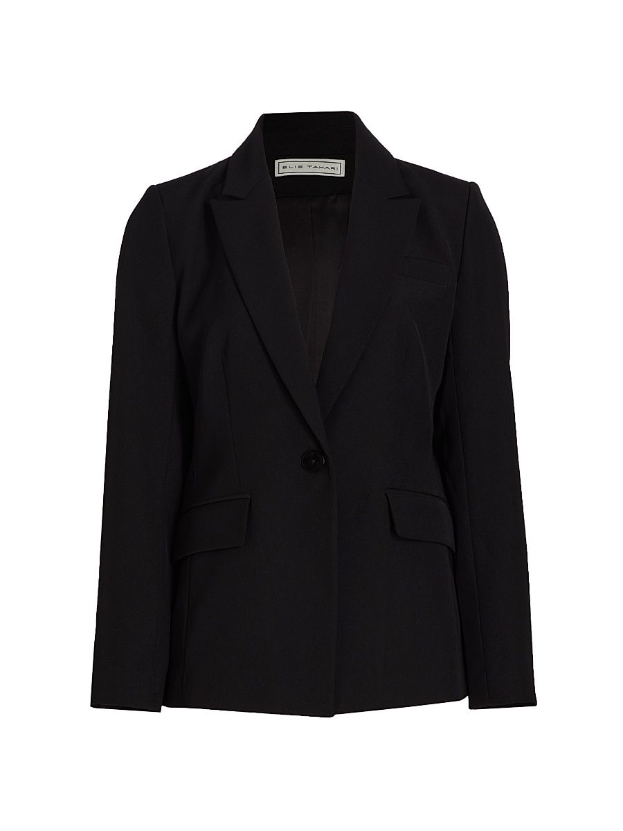 Women's Notch Collar One-Button Blazer - Noir - Size 14