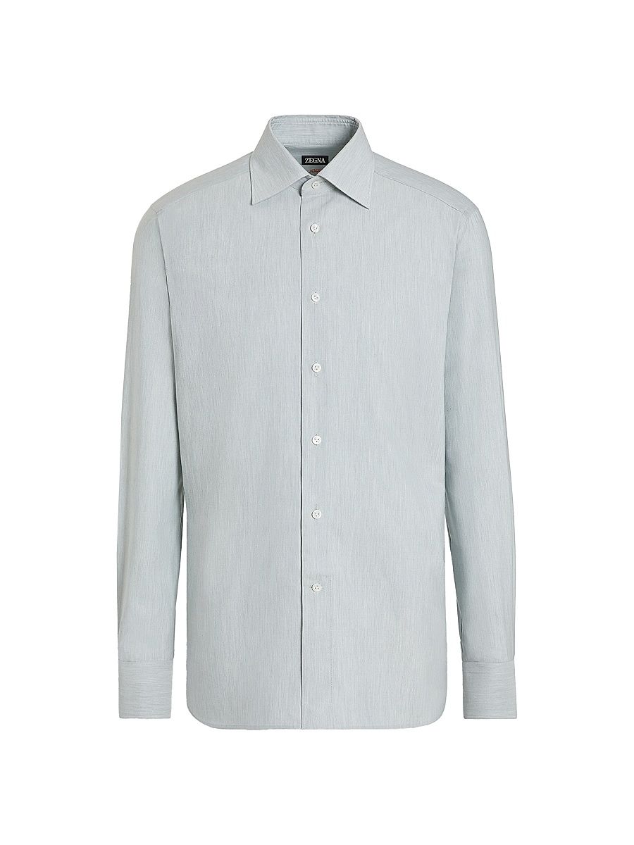 Men's Silk Cotton and Cashmere Shirt - Aqua Green - Size 18.5