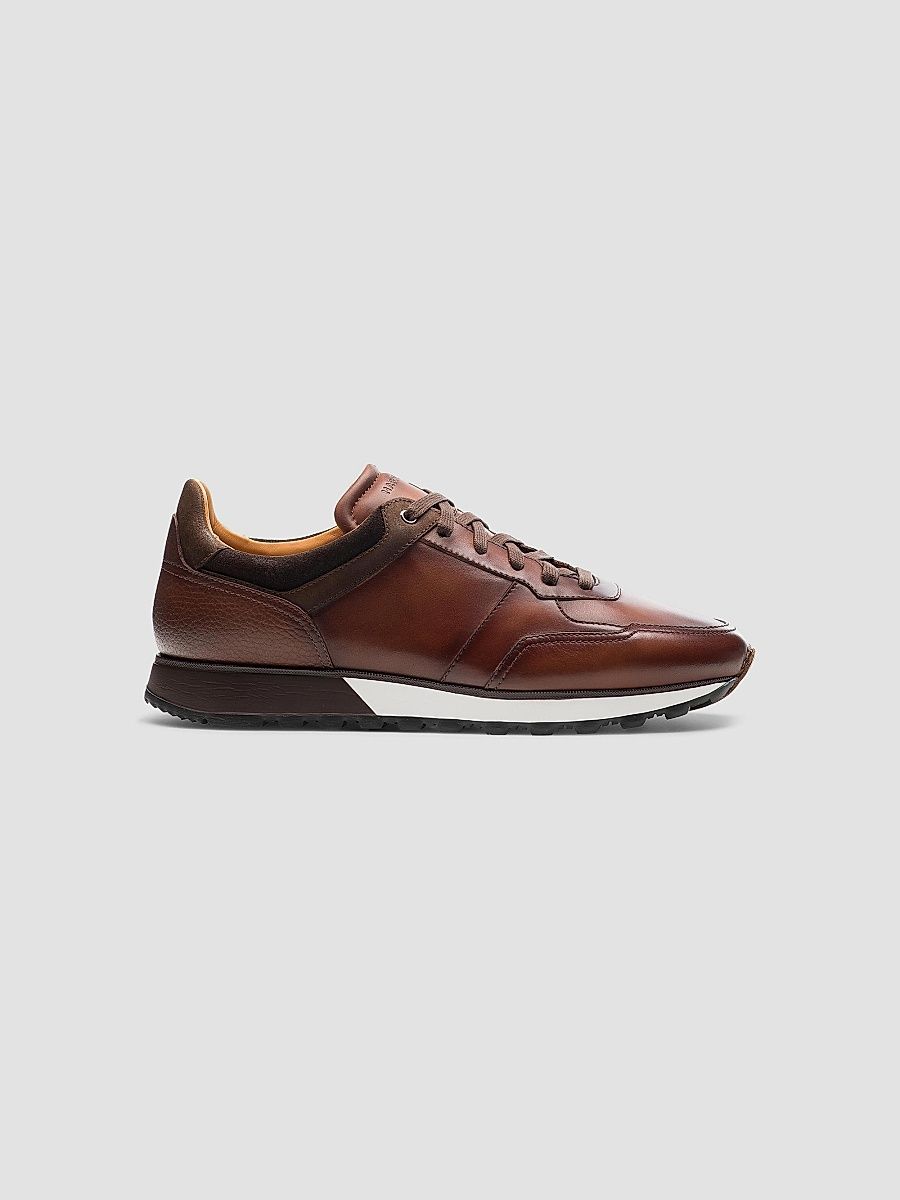 Magnanni Men's Arco Leather Low-Top Sneakers - Mid Brown - Size 7
