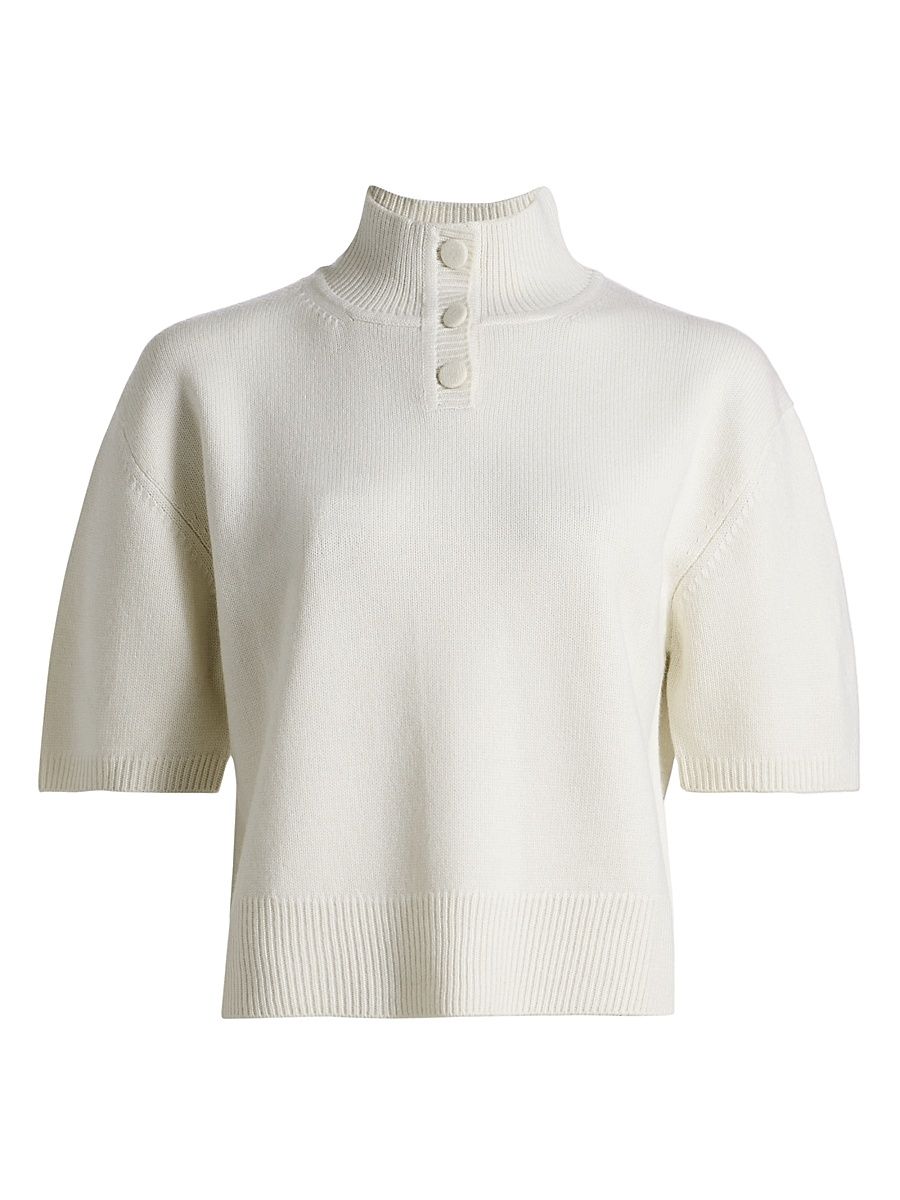 Women's The Kinley Knit Crop Henley Sweater - Ivory - Size XS