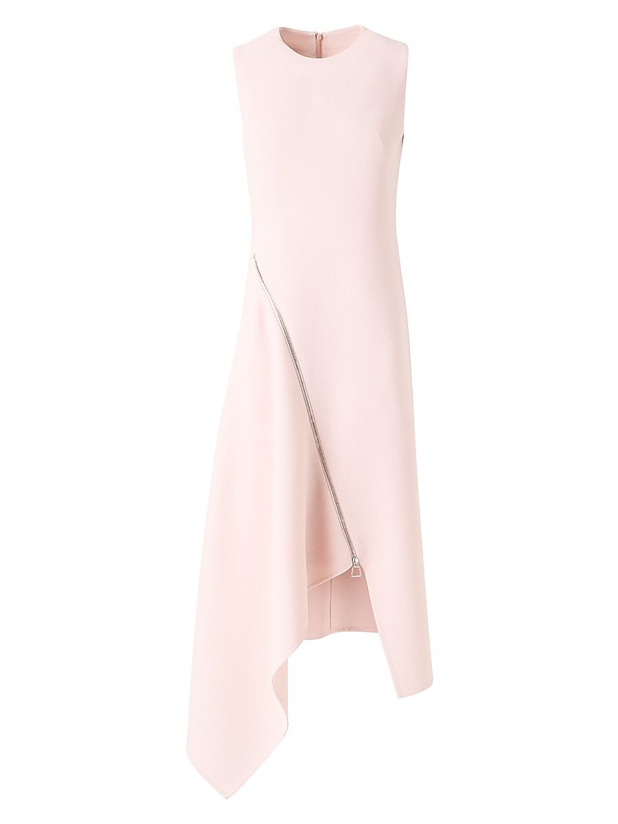 Women's Asymmetric Zip-Detailed Wool Midi-Dress - Powder Pink - Size 10