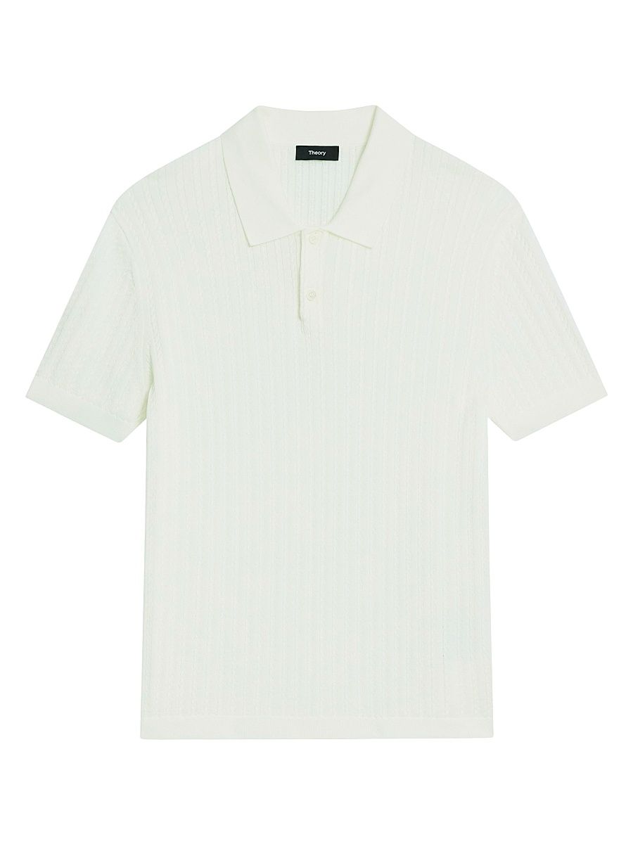 Men's Cable-Knit Polo Shirt - Ivory - Size XL