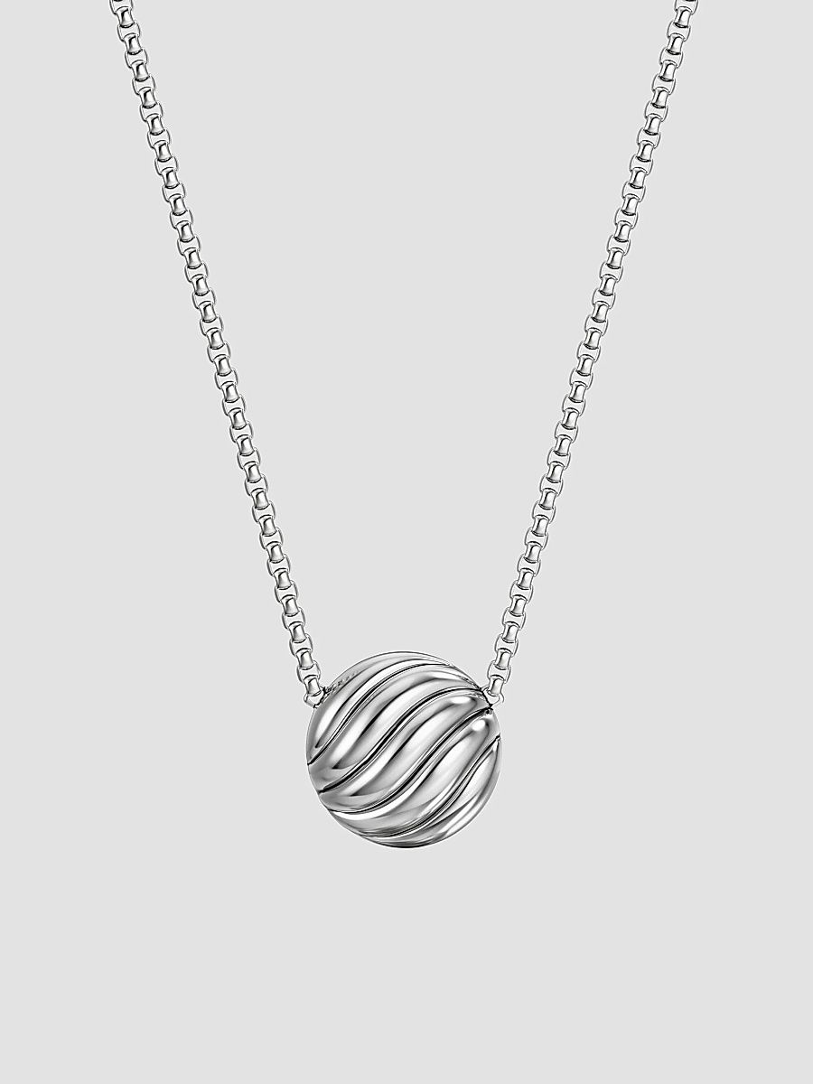 Women's Sculpted Cable Pendant Necklace in Sterling Silver, 10MM - Silver - Size 17