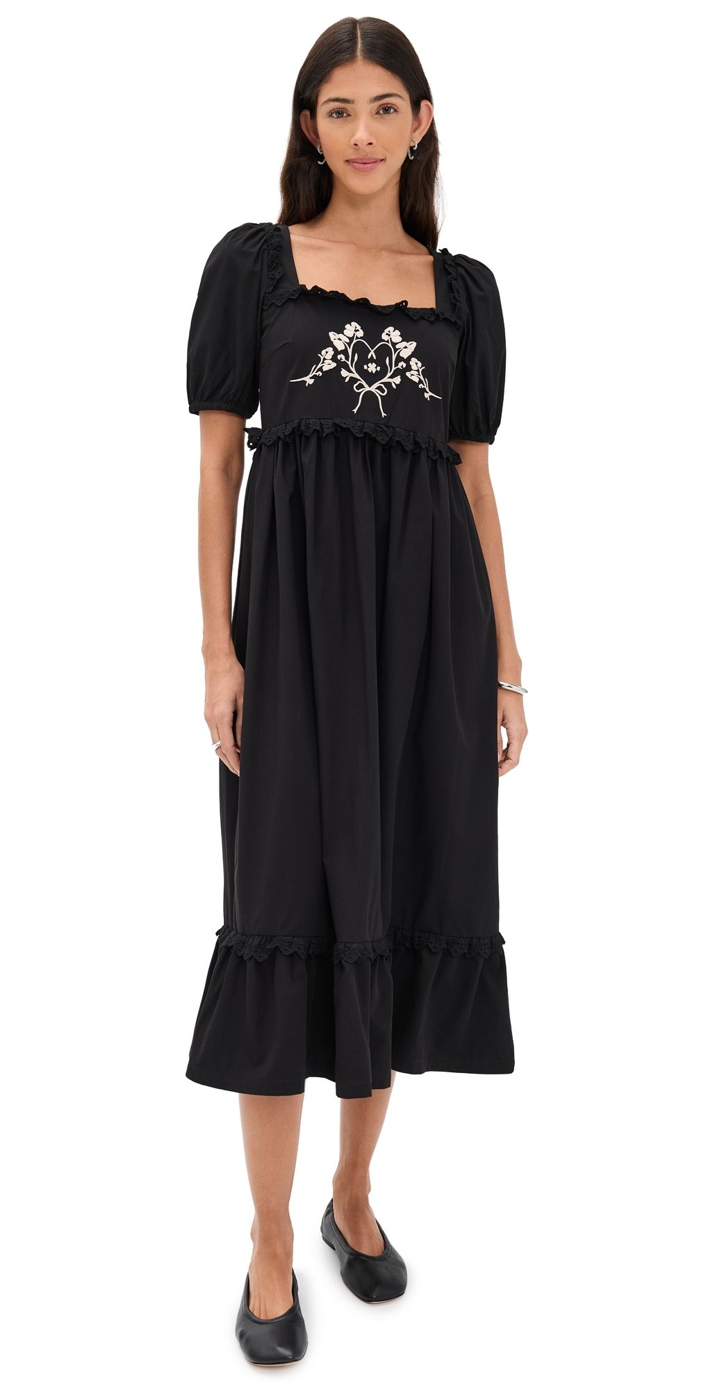 Another Girl Embroidered Puff Sleeve Maxi Dress Black M