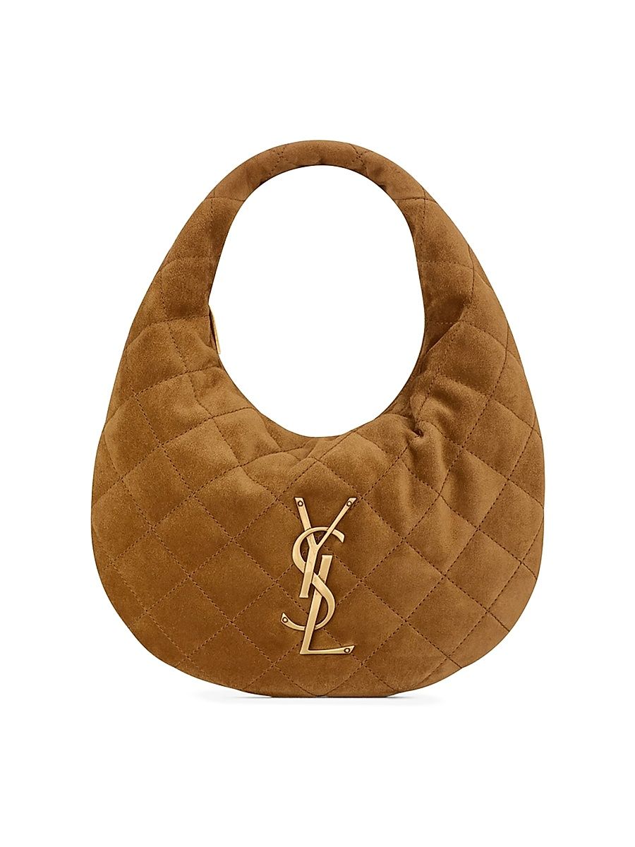 Women's Icarino Top Handle Bag in Quilted Suede - Caramel Cognac