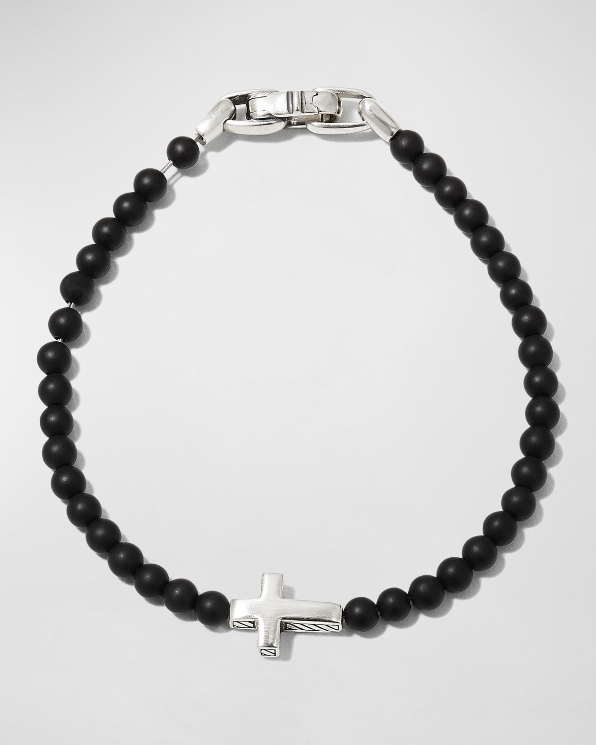 Men & apos;s Spiritual Beads Cross Station Bracelet in Silver, 4mm
