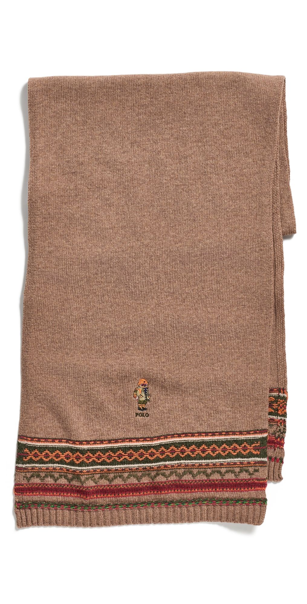 Polo Ralph Lauren Red Rocks Bear Fair Isle Scarf Camel Multi One Size