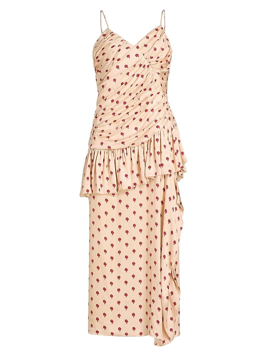 Women's Dhalia Delhi Floral Ruffled Midi-Dress - Red Ecru - Size Large