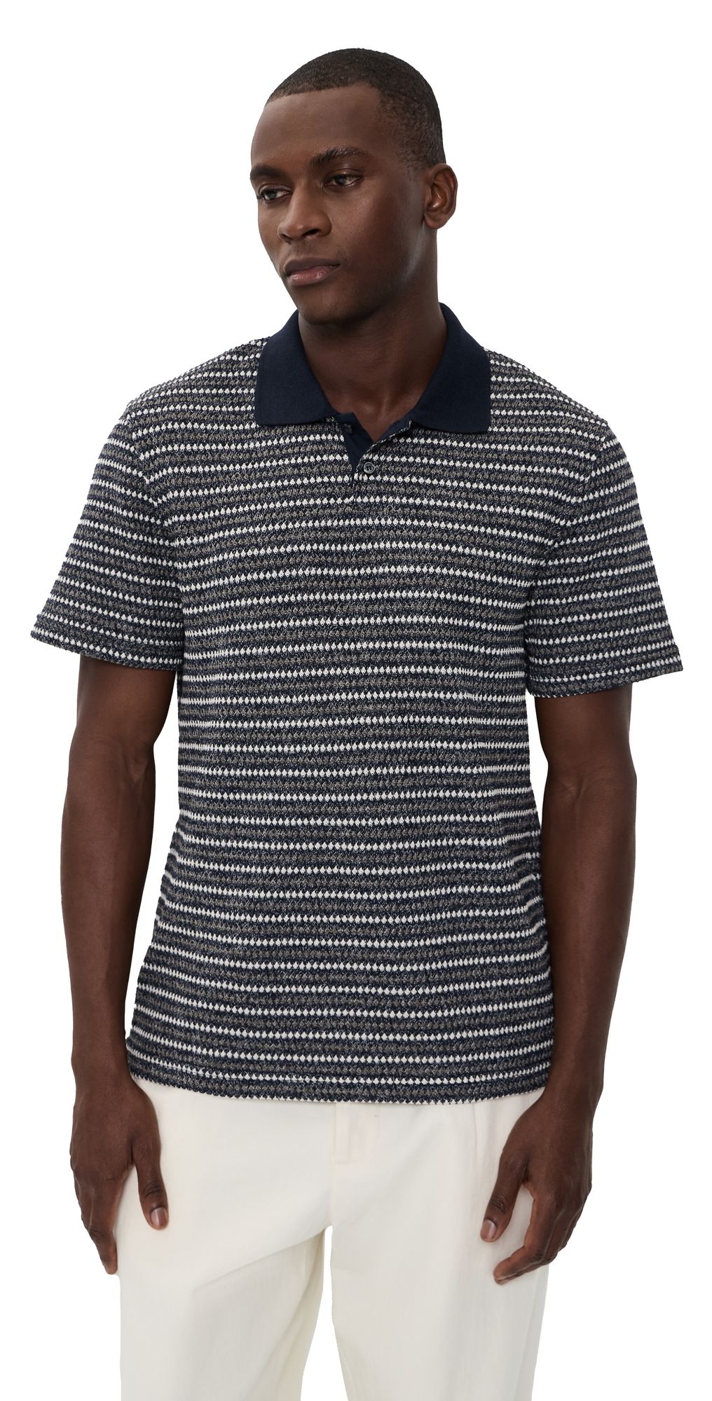 Les Deux Knitted Stripe Polo Dark Blue Night XXL