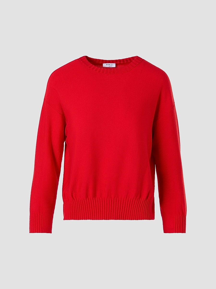 Women's Drop Shoulder Virgin Wool Sweater - Red - Size 12