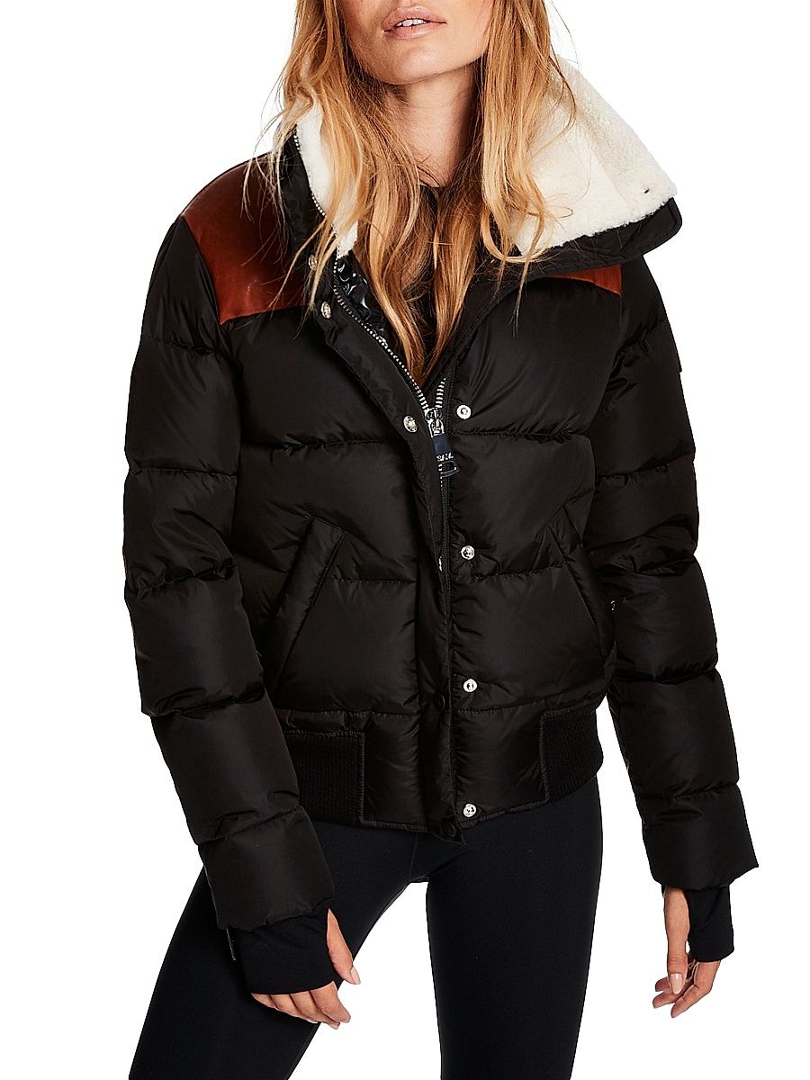 Women's Sawyer Shearling-Embellished Down Jacket - Black Saddle White - Size Small