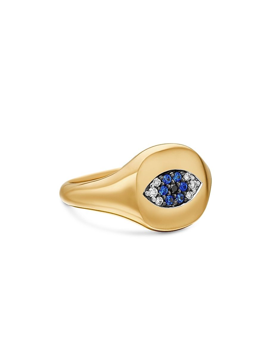 Women's Cable Collectibles Evil Eye Pinky Ring in 18K Yellow Gold - Light Blue Sapphire - Size 4