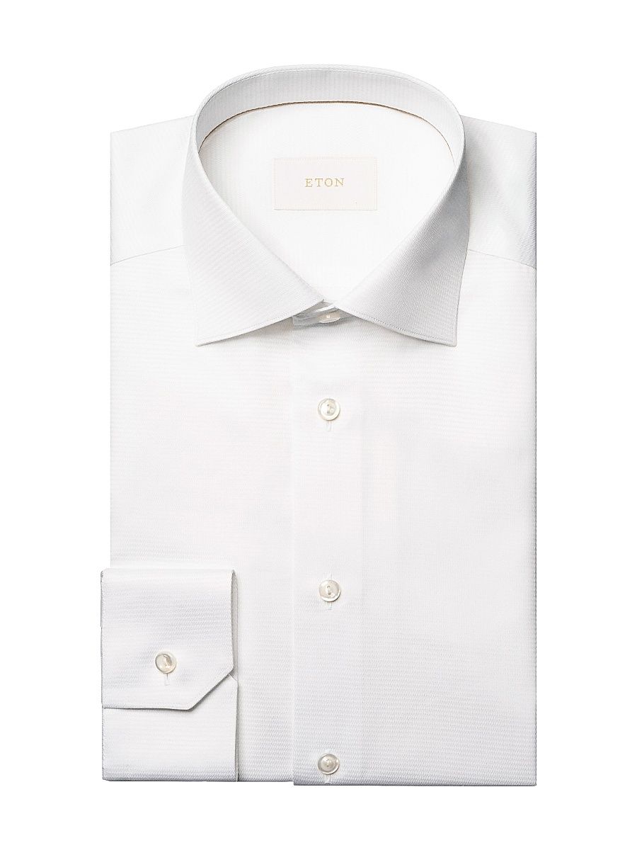 Men's Contemporary-Fit Semi-Solid Elevated Cotton Pique Shirt - White - Size 16.5