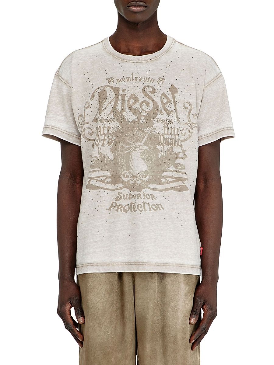 Men's Burnout Graphic Studded T-Shirt - Beige - Size XXL