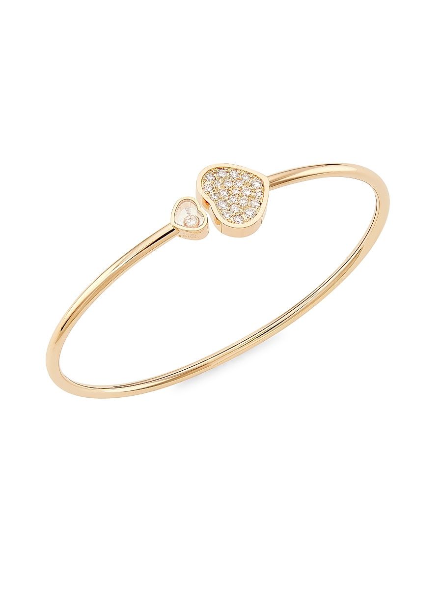 Women's Happy Hearts 18K Rose Gold & Diamond Bangle - Size Medium