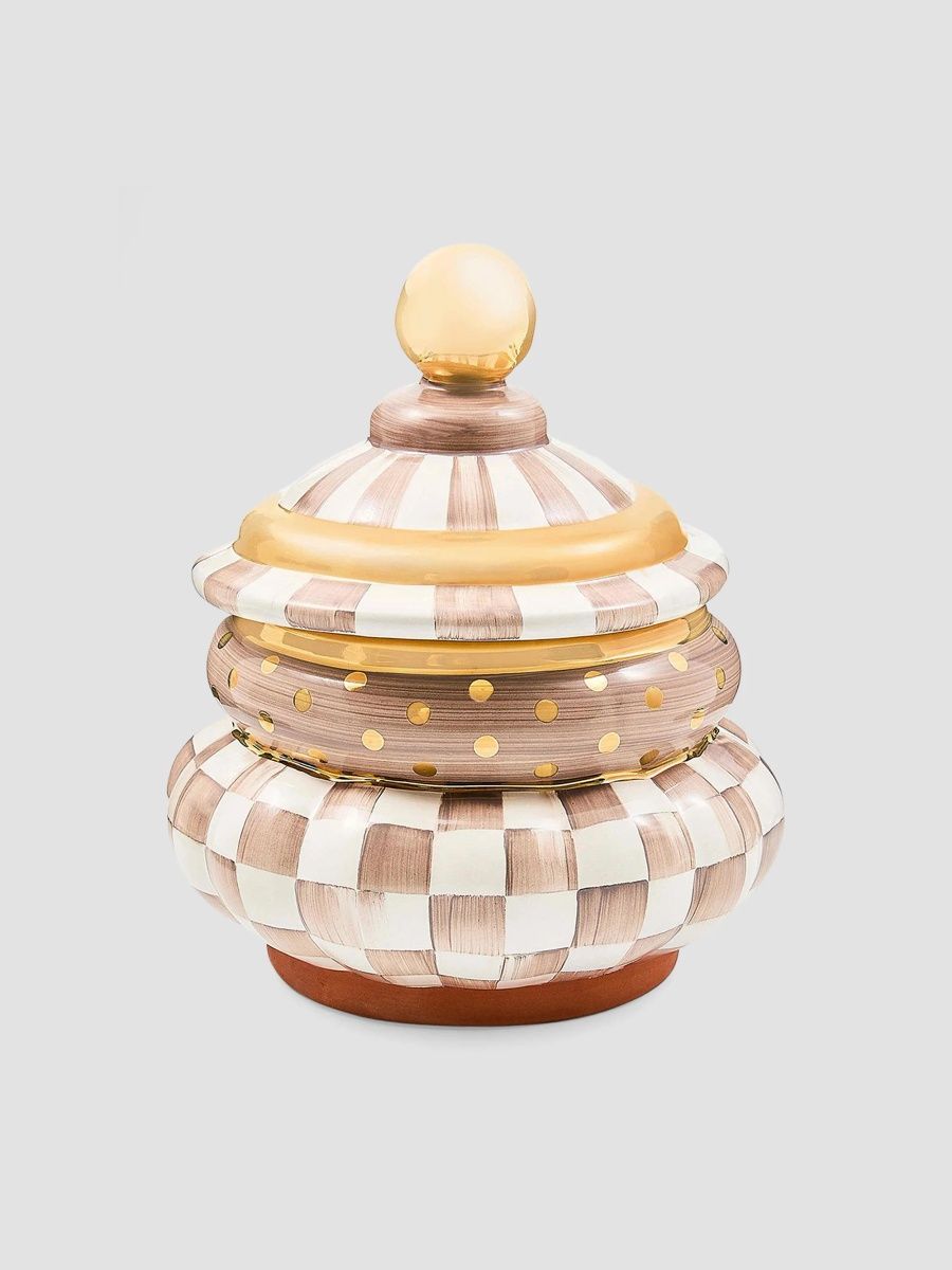 MacKenzie-Childs Check Ceramic Groovy Storage Container