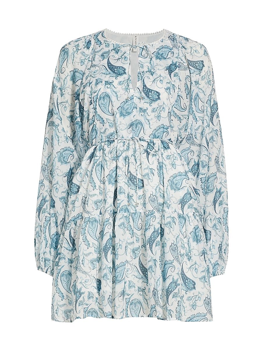 Women's Celeste Tiered Babydoll Minidress - Blue Paisley - Size Large