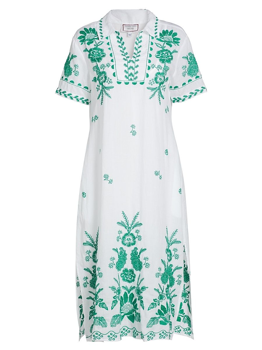 Women's Embroidery Polo T-Shirt Midi-Dress - White - Size Large