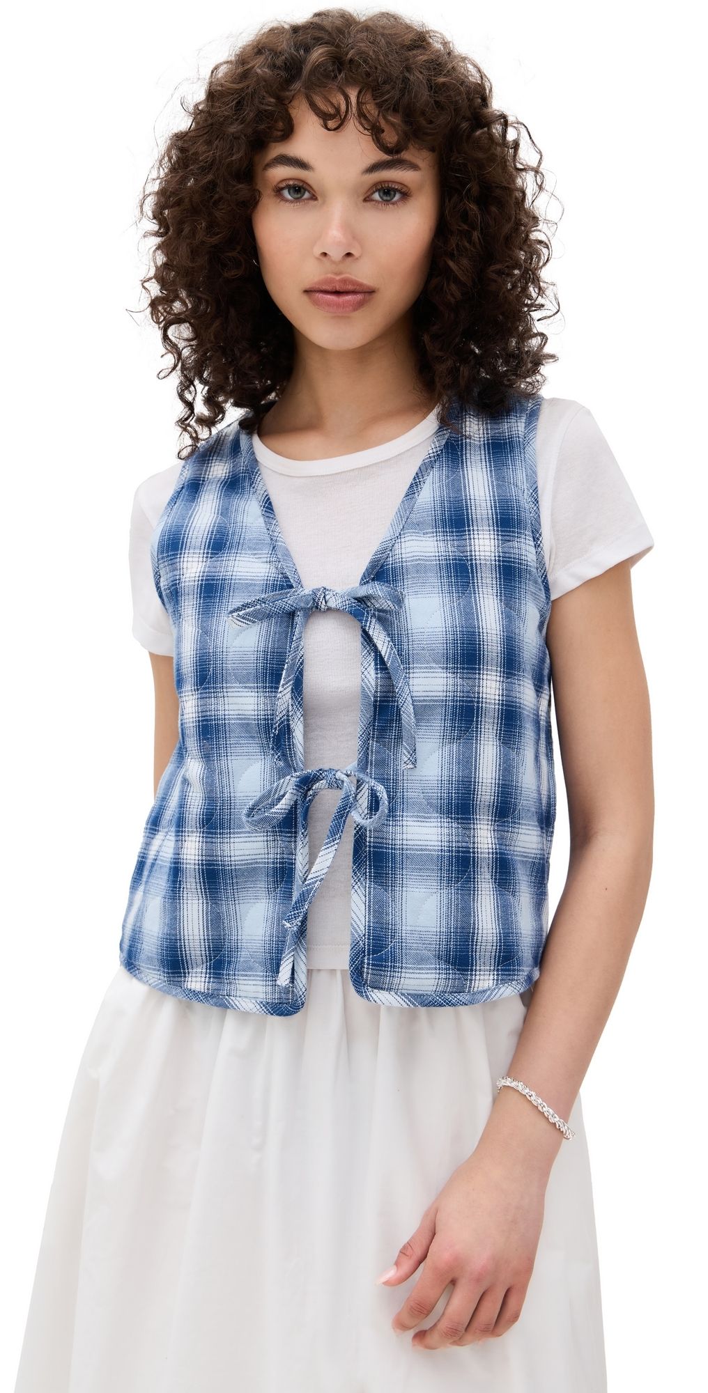 ALIGNE Mario Tie Front Waistcoat Blue Check L