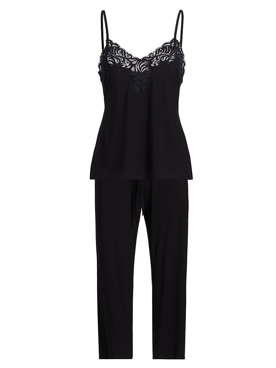 Women's Glamour Lace-Trim Lounge Set - Black - Size Large