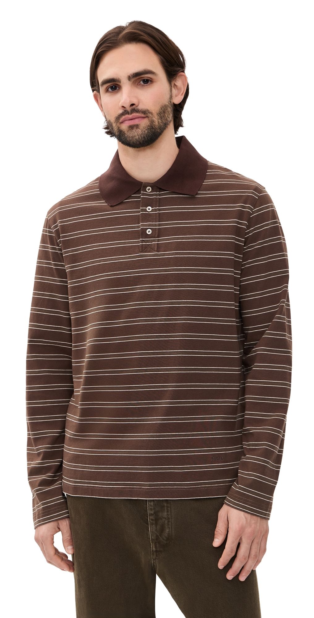 A. P.C. Polo Manches Longues Raye Polo Shirt CAA BROWN M