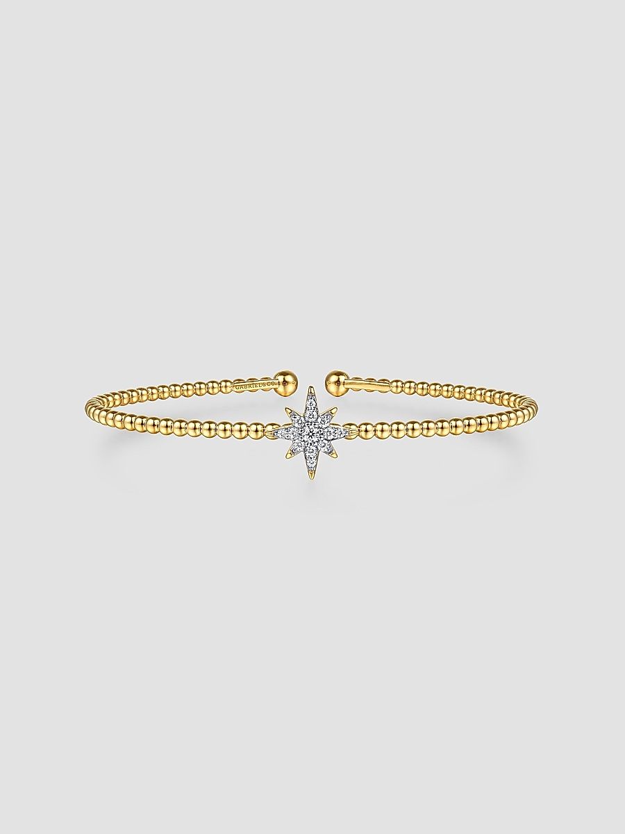 Gabriel & Co Women's Bujukan 14K Yellow Gold & 0.15 TCW Diamond Beaded Starburst Cuff - Yellow Gold
