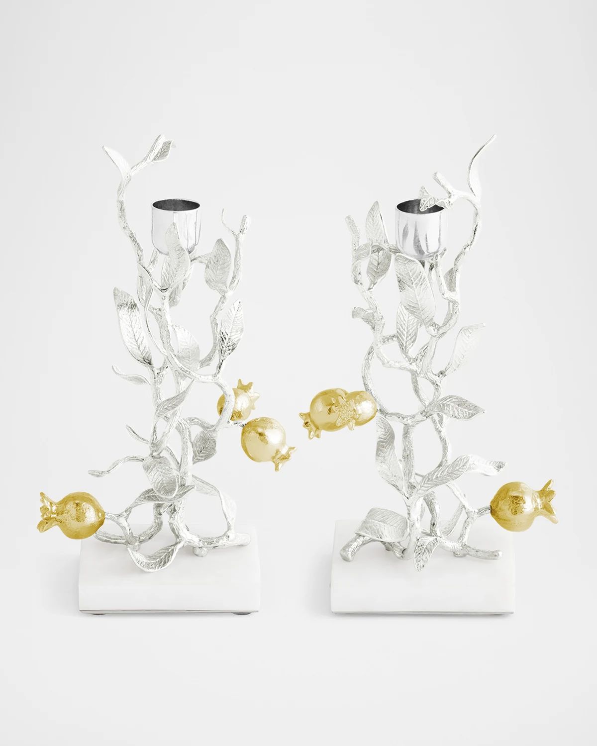 Pomegranate Silver & Gold Candleholders with 24K Goldplate, Set of 2