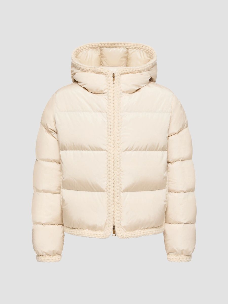 Moncler Women's Evocateur Hooded Short Down Coat - Light Beige - Size XL