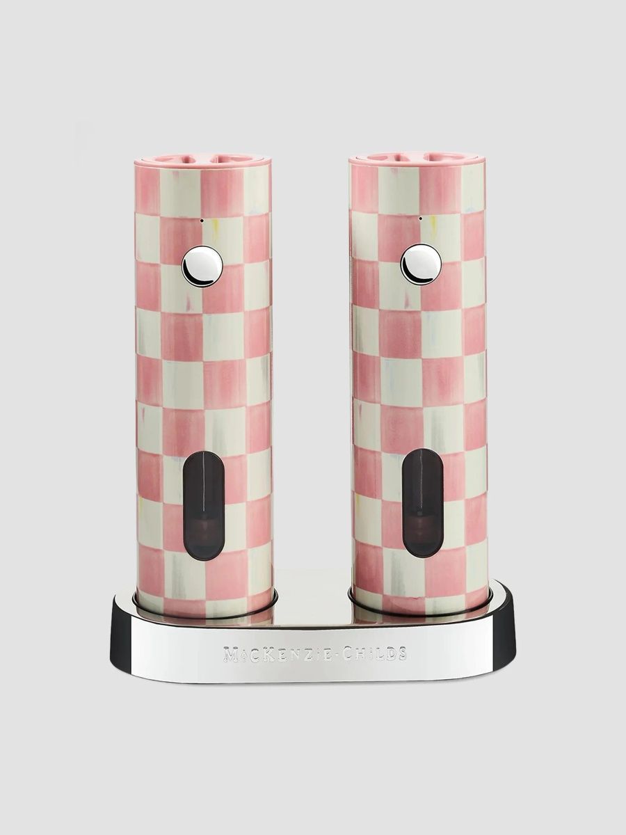 MacKenzie-Childs Rosy Check Ceramic Electric Salt & Pepper Grinders