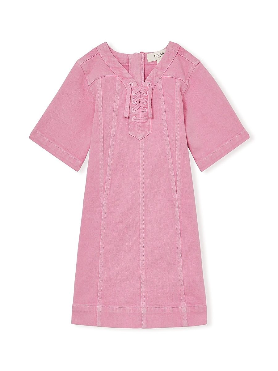 Little Girl's & Girl's Lace-Up Denim Dress - Pink - Size 11
