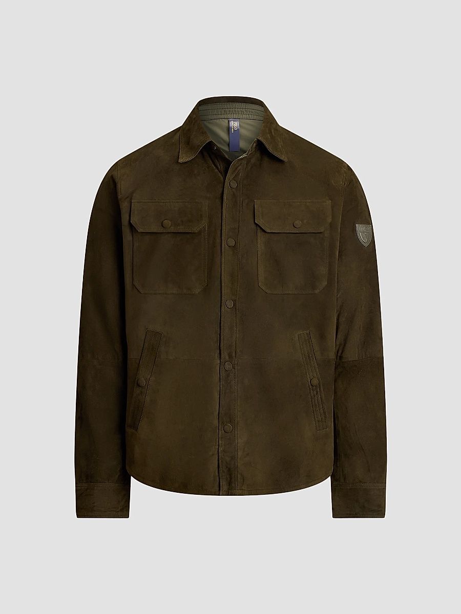 Polo Ralph Lauren Men's Reversible Suede Taffeta Shirt Jacket - Olive Smoke Turf - Size Large