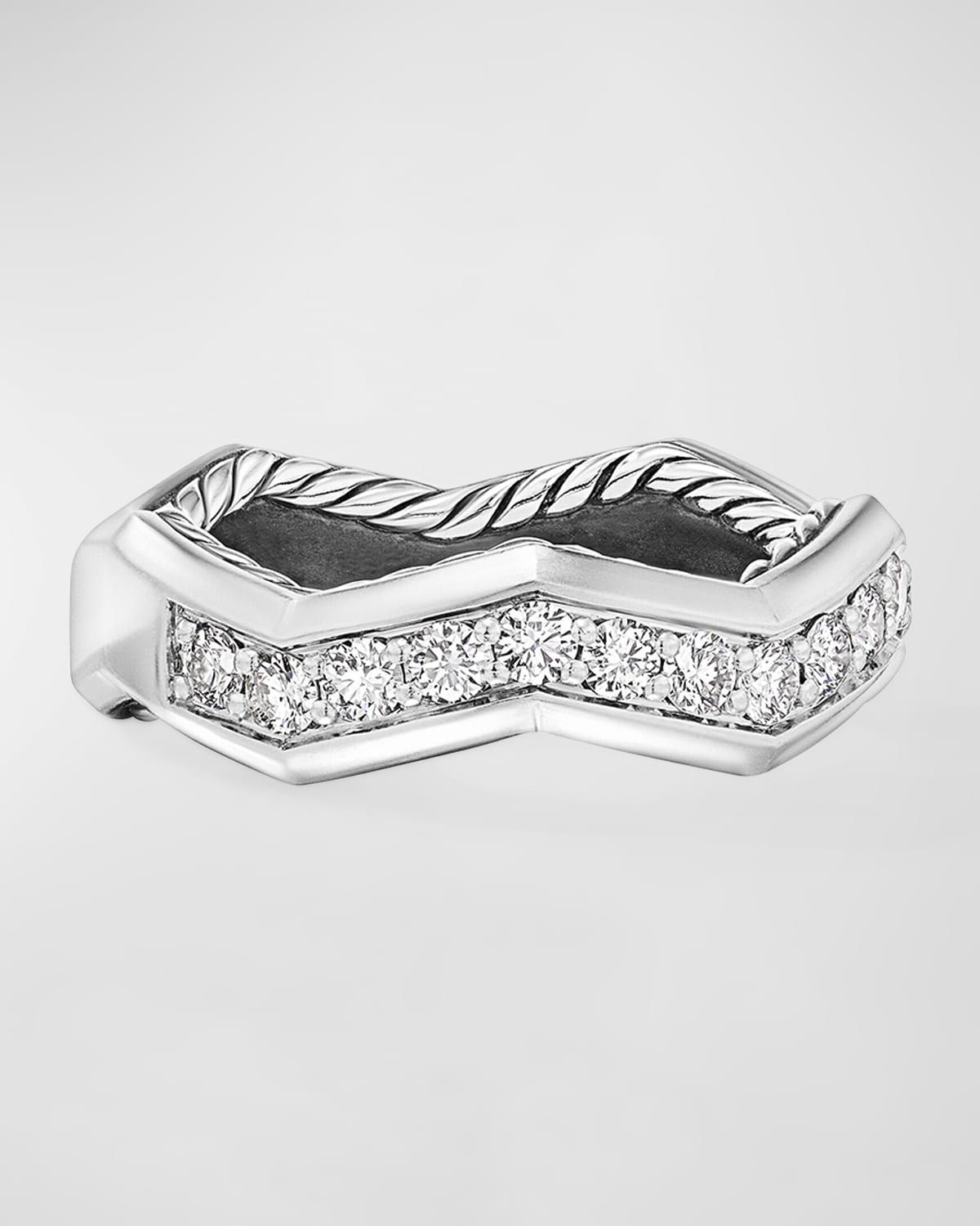 Zig Zag Stax Ring with Diamonds in Silver, 5mm