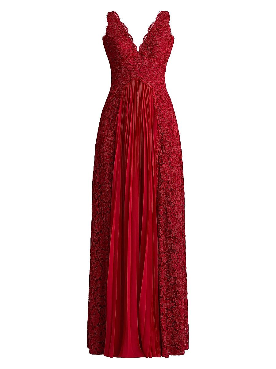 Women's Lace Pleated Overlay A-Line Gown - Scarlet - Size 6