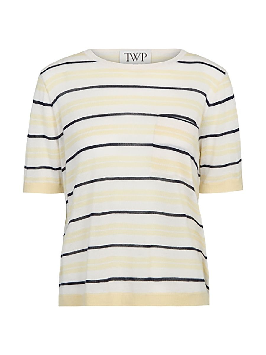 Women's Striped Cashmere T-Shirt - Ivory Multi - Size XL