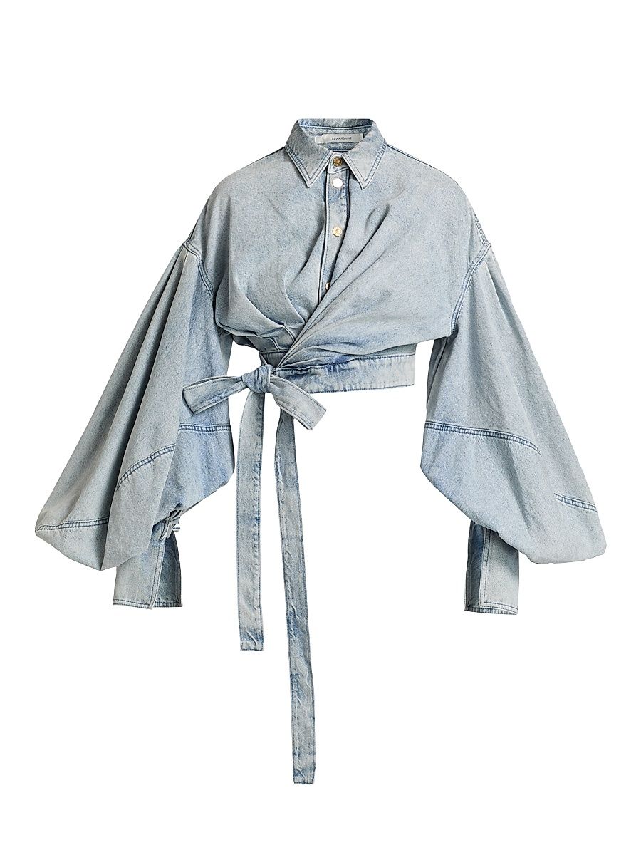 Women's Denim Wrap Crop Top - Castaway - Size 10