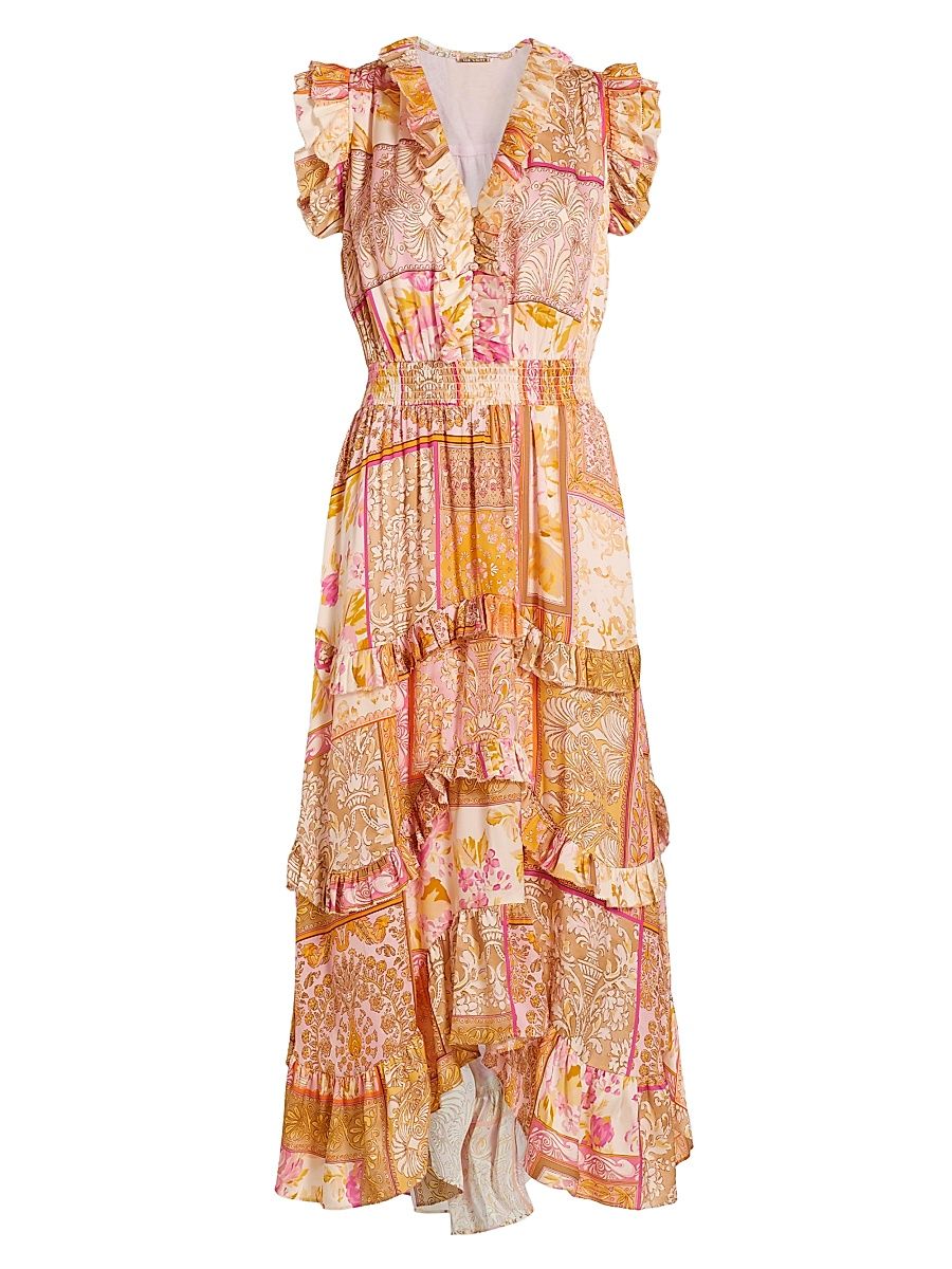 Women's The Layla Printed Ruffle-Trim Midi-Dress - Aurura Print - Size Large
