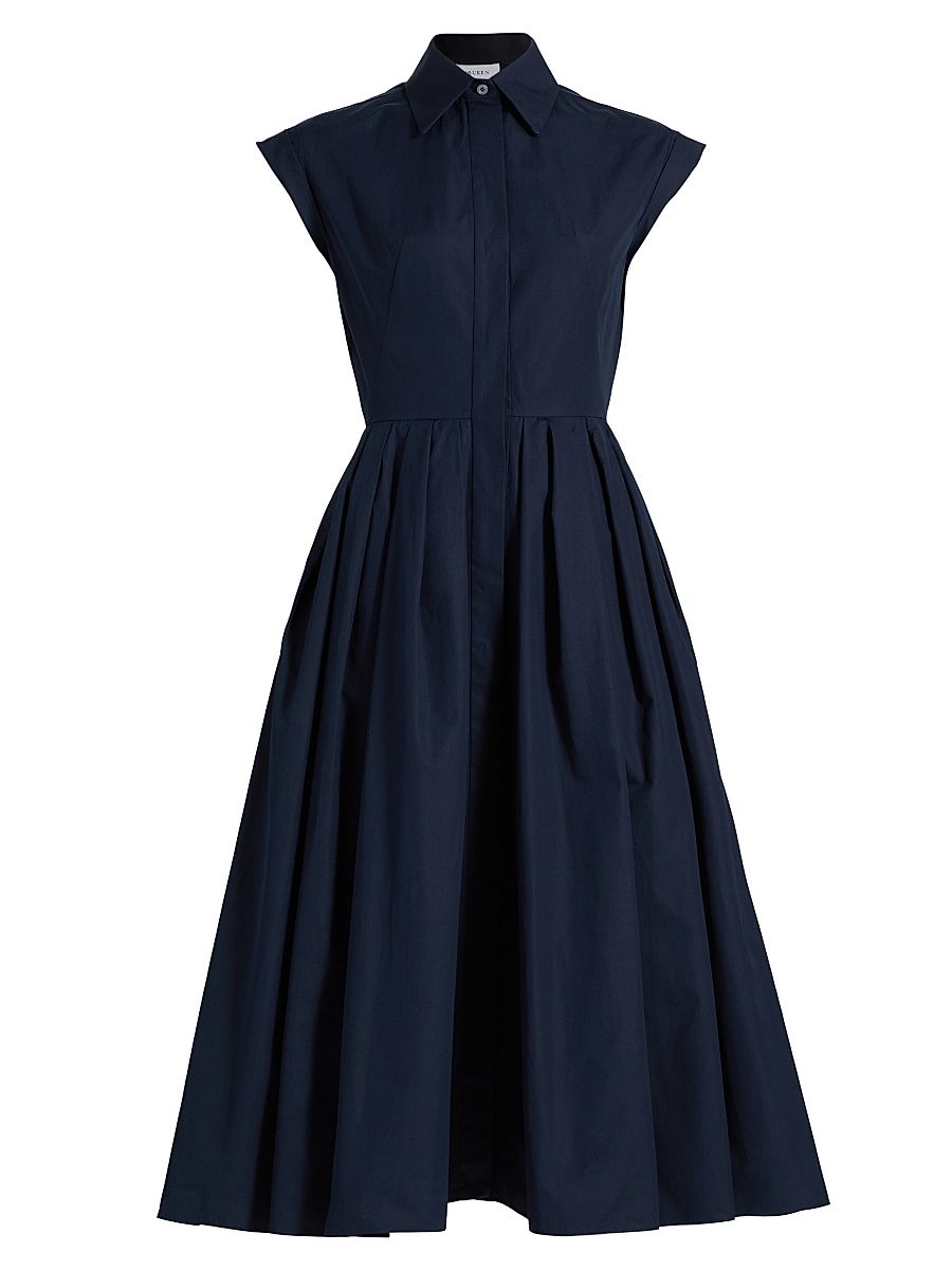 Women's Cotton Poplin Shirtdress - Navy - Size 6