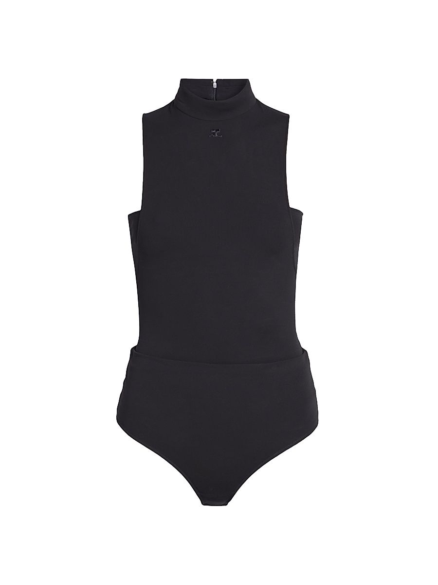 Women's Crepe Jersey Mock Turtleneck Bodysuit - Black - Size Small