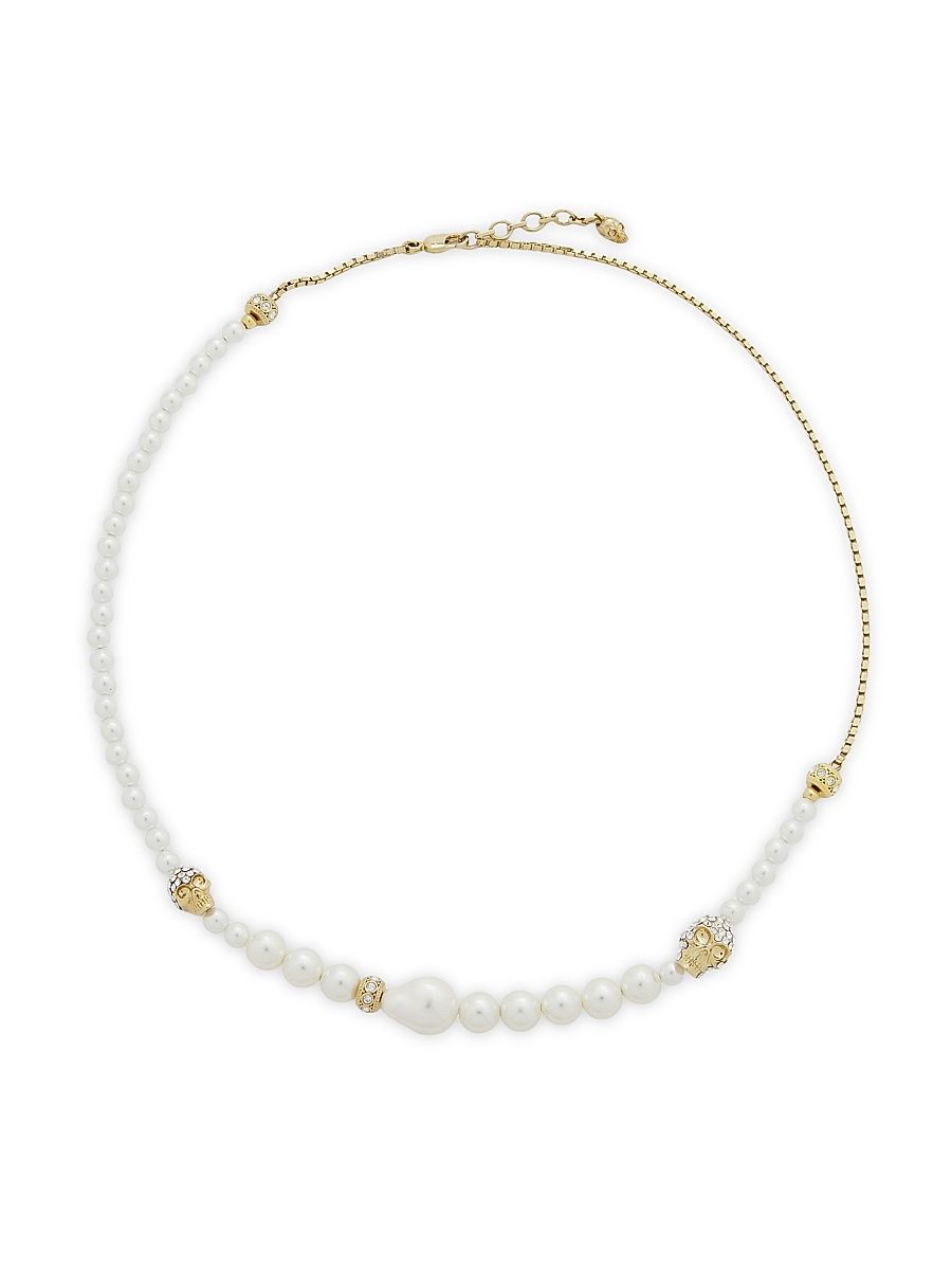 Women's Goldtone, Imitation Pearl & Glass Crystal Skull Necklace - Pearl Grey