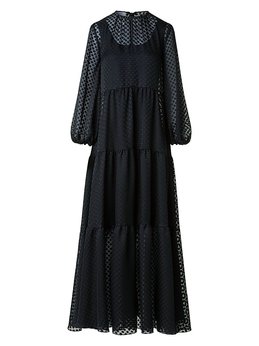 Women's Dot Devoré Boho A-line Maxi Dress - Black - Size 12