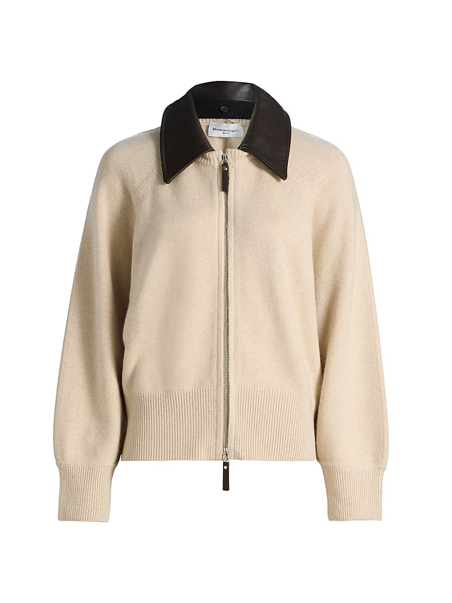 Women's Conrad Rib-Knit Cashmere Jacket - Oatmeal Brown - Size XS