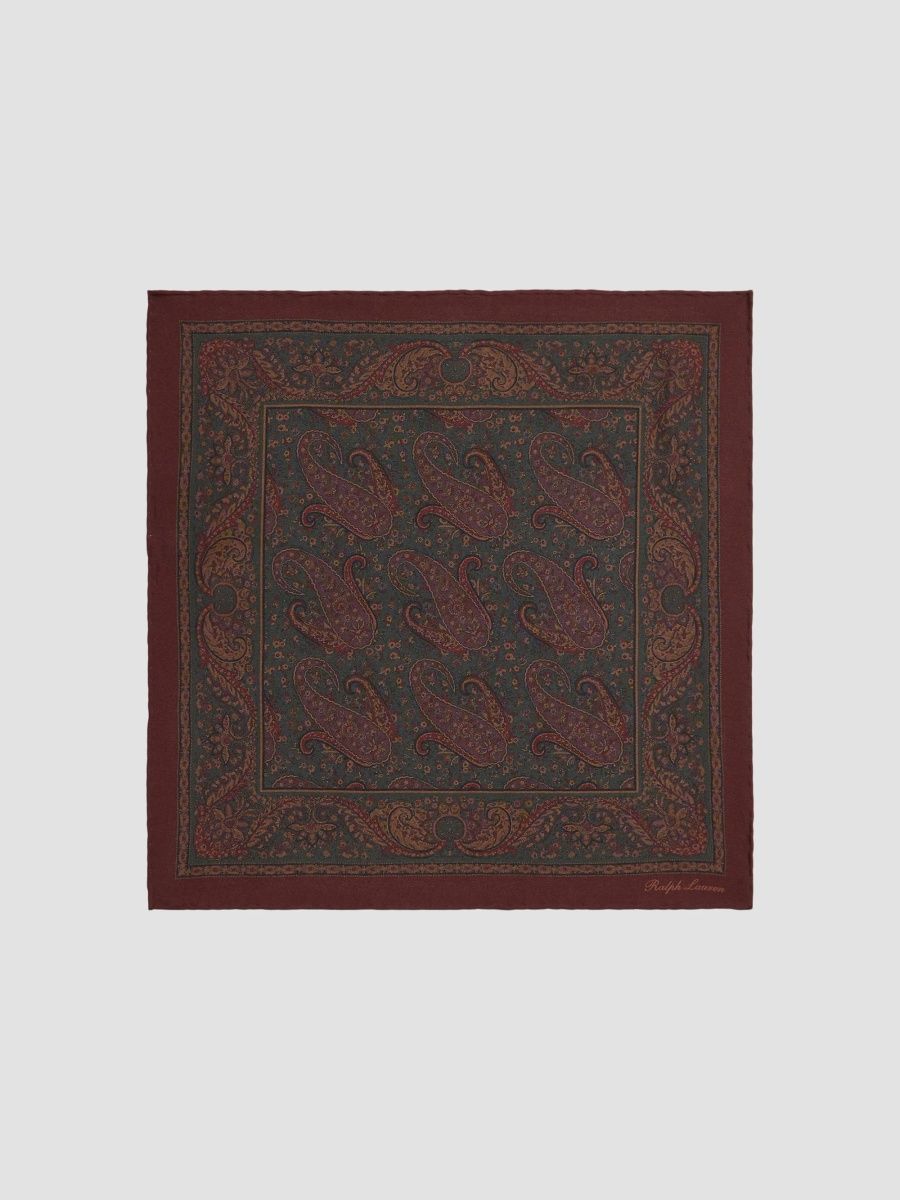 Ralph Lauren Purple Label Men's Paisley Silk Pocket Square - Green Bordeaux