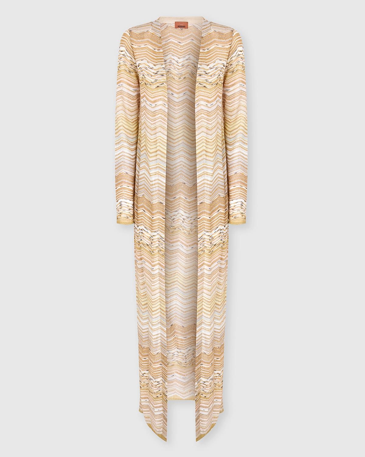 Metallic Chevron Knit Long Open Cardigan