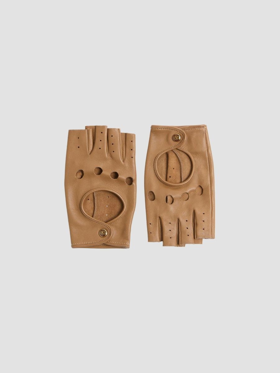 Valentino Women's Vlogo Signature Nappa Fingerless Gloves - Light Camel - Size 6.5