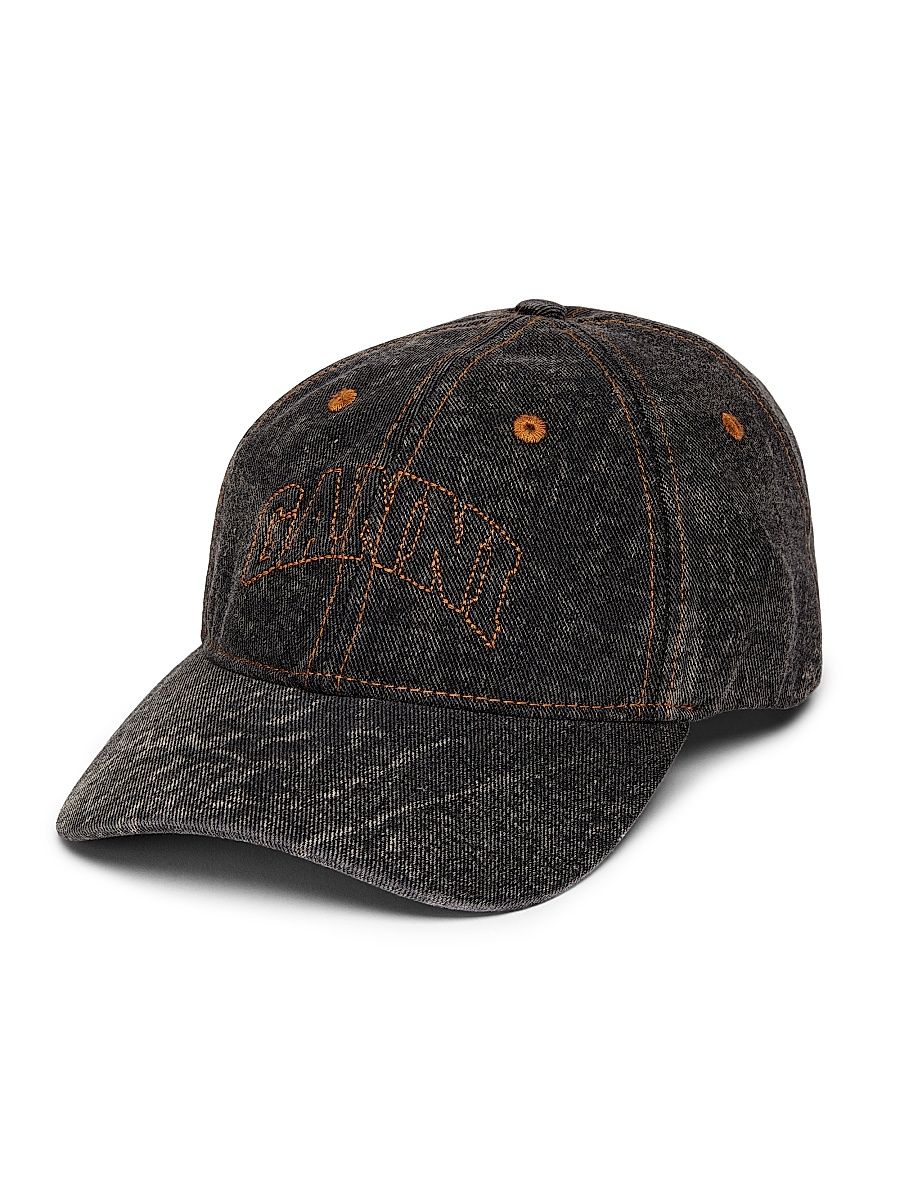 Women's Washed Denim Logo Baseball Cap - Washed Black